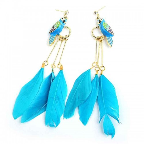 Blue Parrot Feather Ear Ring